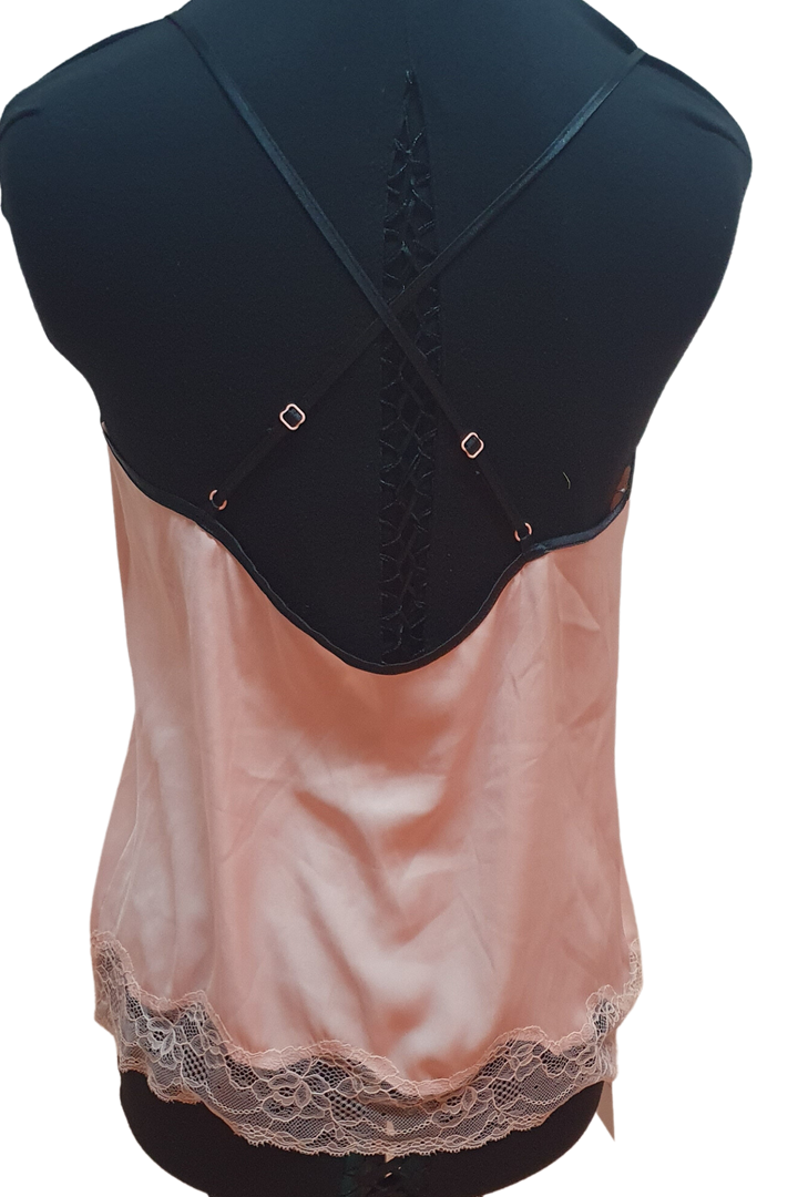 SILK PEACH WITH BLACK LACE DETAIL TOP
