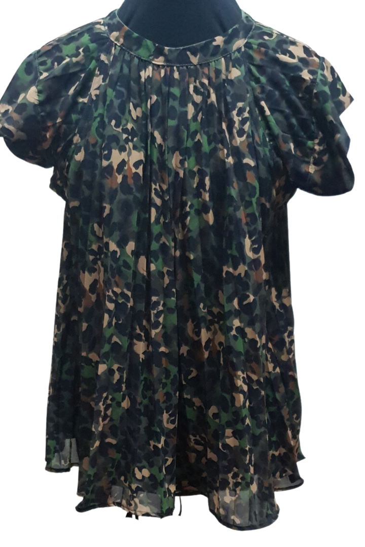 Chiffon Soft Army Camouflage Mid Arm Sleeve Blouse