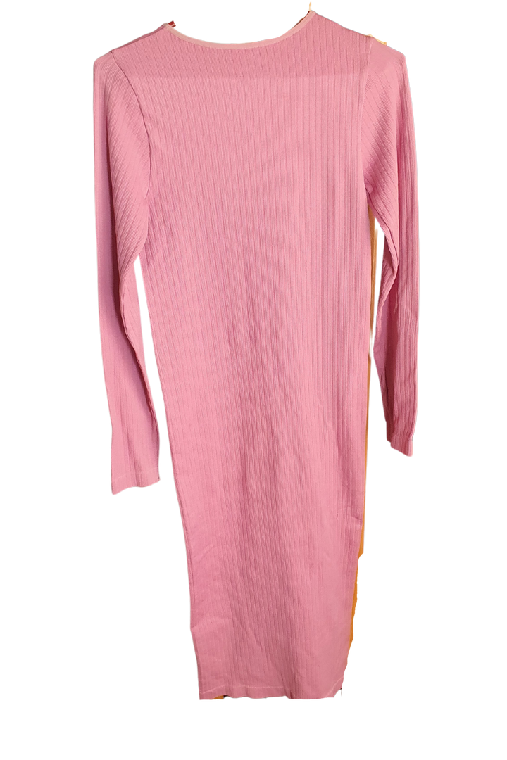 PINK LONG KNIT RIBBED STRETCHY DRESS