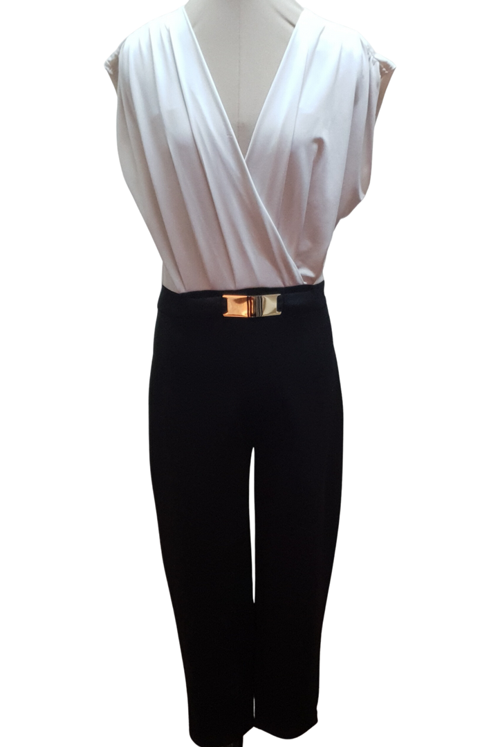 Evening Cat Suit White & Black with Gold Buckle