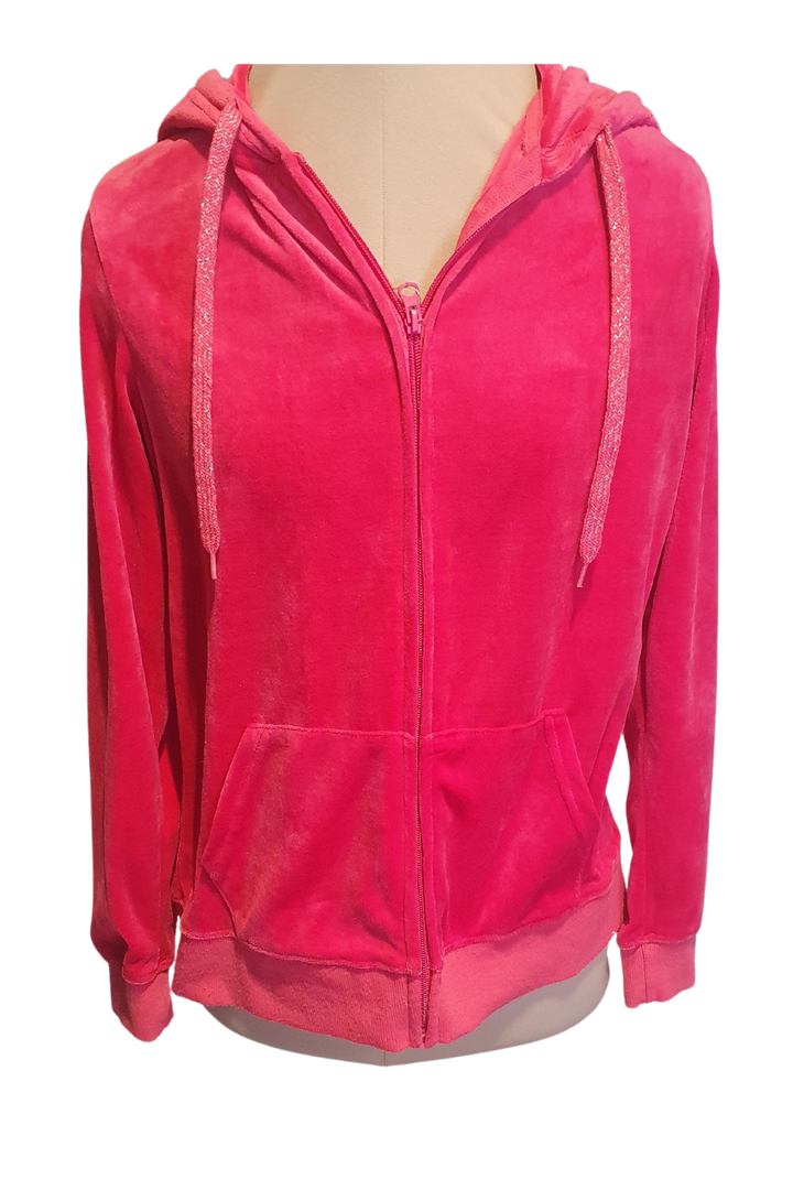 Pink Velvet Hoodie with silver detail on strings