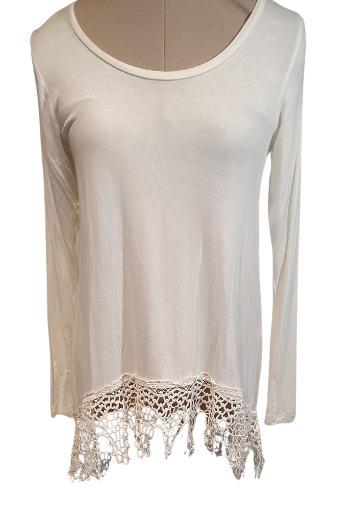 WHITE LONG SLEEVE WITH LOWER BEAUTIFUL KNIT DETAIL