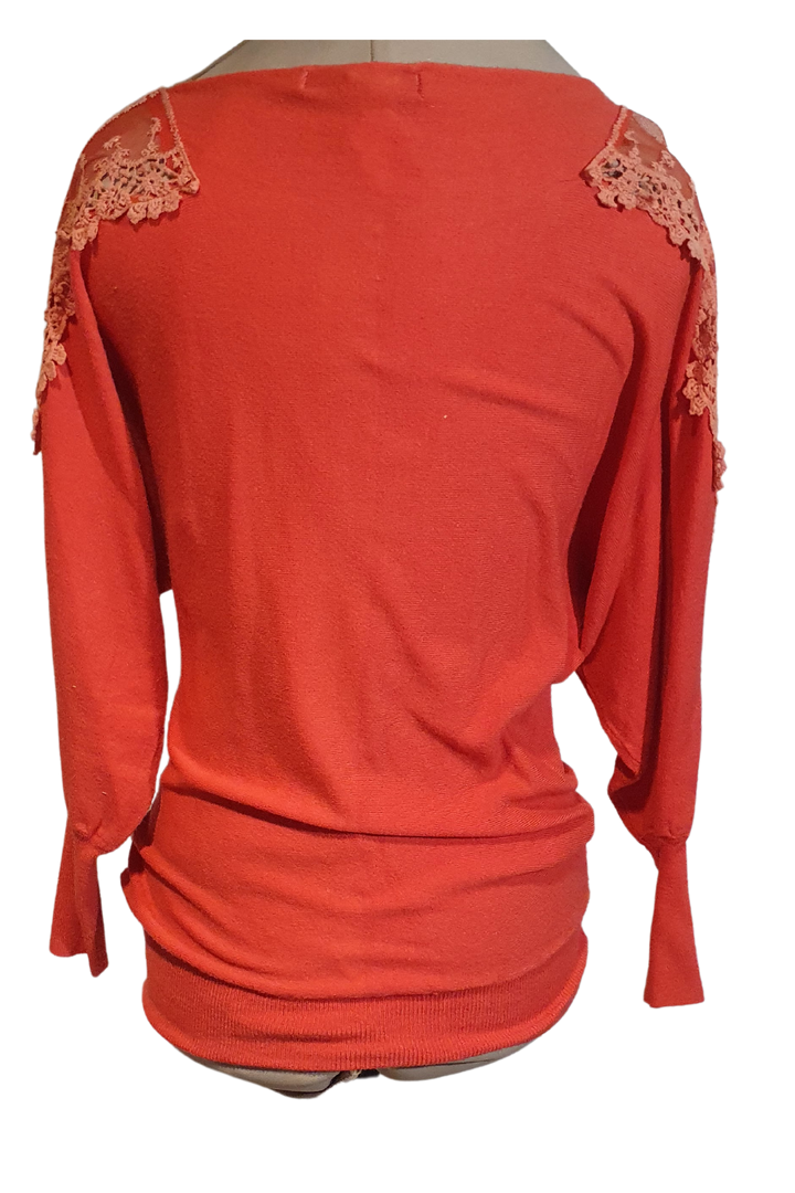 CORAL KNIT JERSEY TOP WITH LACE UPPER ARMS