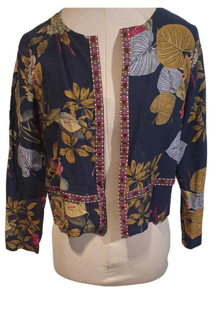 EMERY ROSE NAVY COTTON DETAILED JACKET