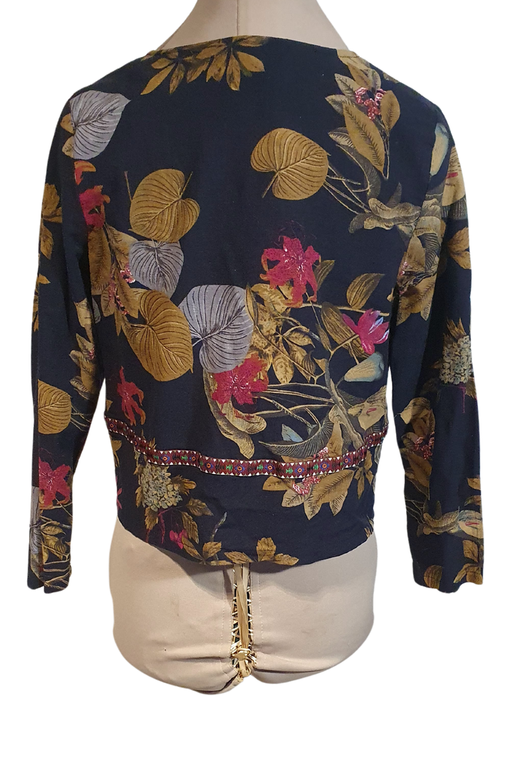 EMERY ROSE NAVY COTTON DETAILED JACKET