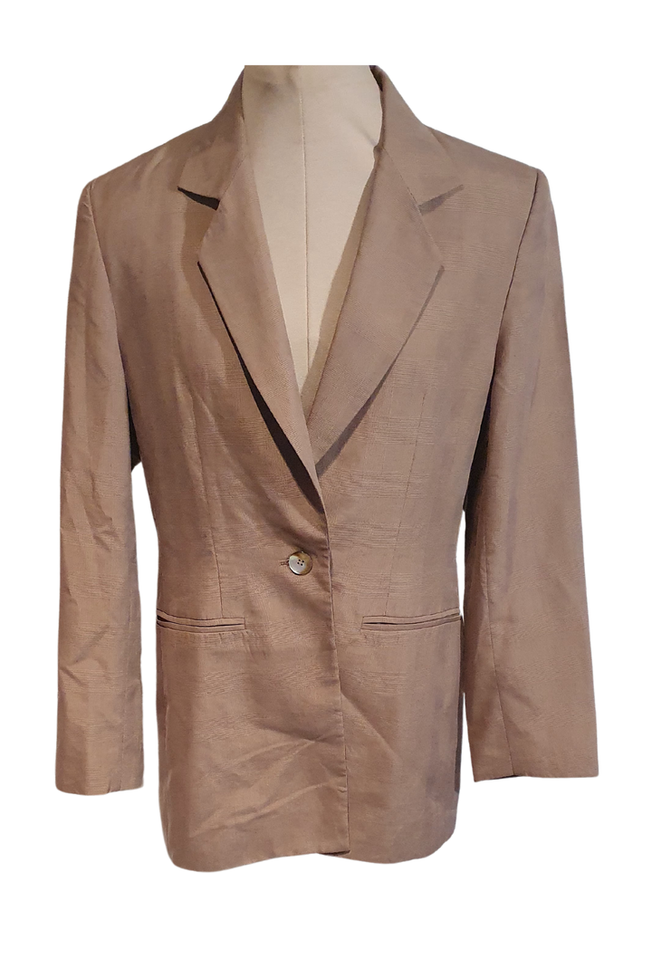 DARK BEIGE BLOCK DETAILED ONE BUTTON  JACKET