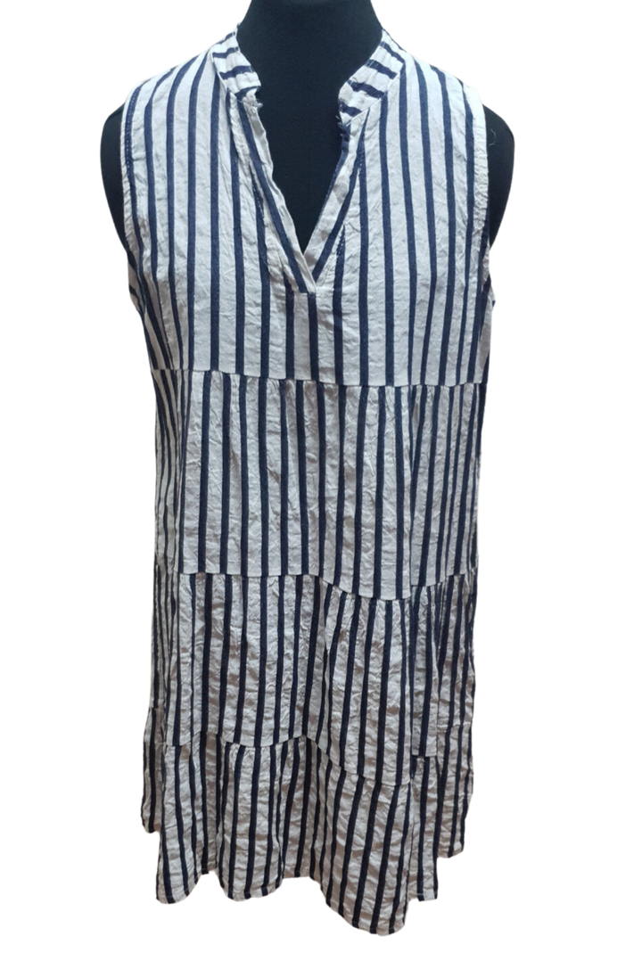 Nicci's White Linen with Black Striped Short Dress
