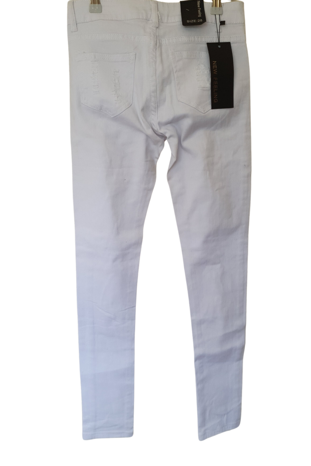 White Jeans with Ripple Style on Legs - Bronze Button