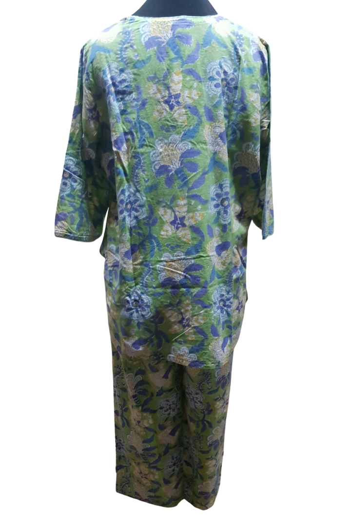 Anoki Soft Cotton Green, Purple and Yellow Pattern Organic Two Piece Pajama Set