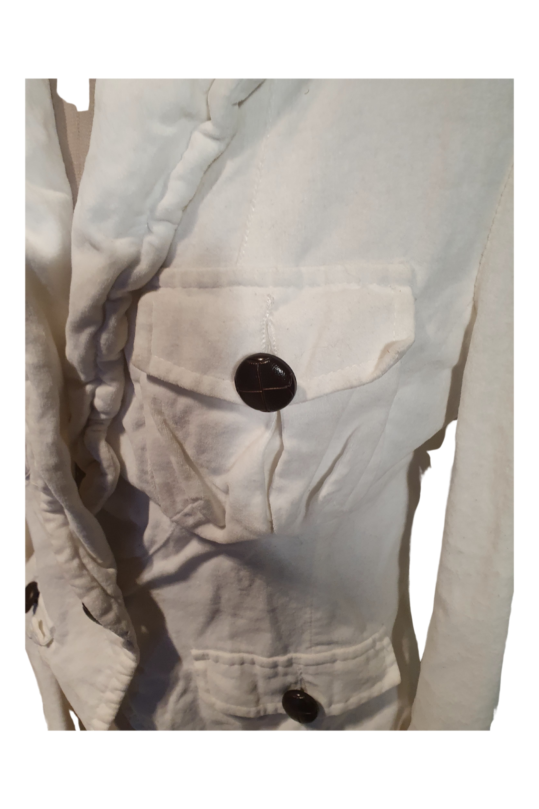 CHIC WHITE FELT STUNNING JACKET WITH BROWN BUTTONS