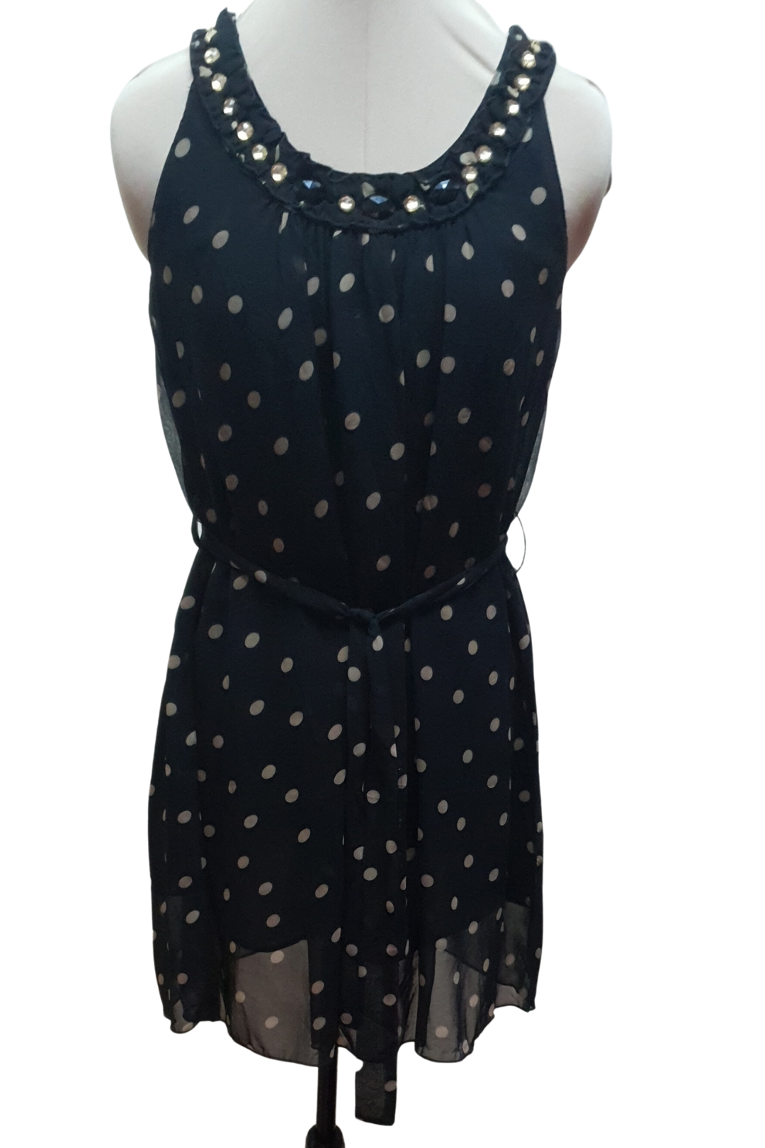 Black Chiffon Short Dress with Gold Dots