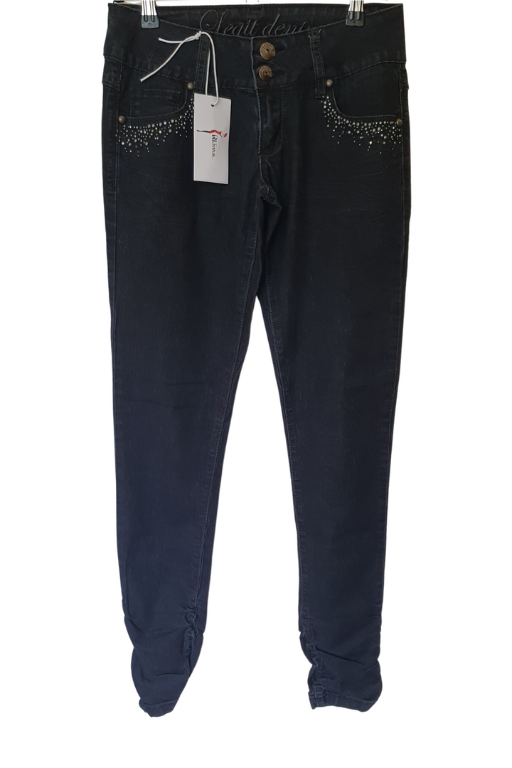 BLACK FEATHER SOFT WITH SILVER SEQUENCE AND STUDS JEAN