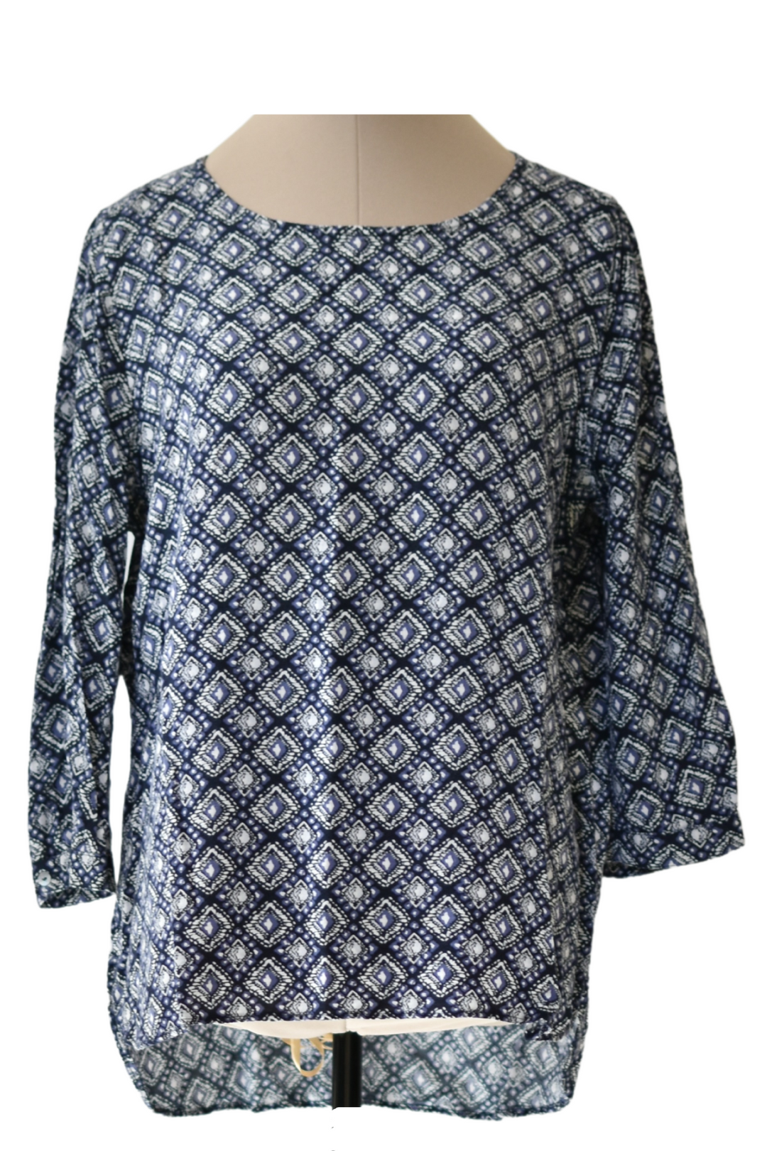 Navy & White Patterned Blouse