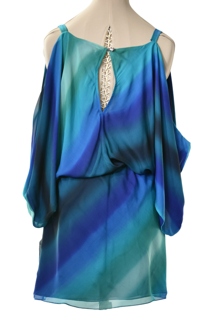 Blue & Green Chiffon Dress with Diamante Detail on Shoulder