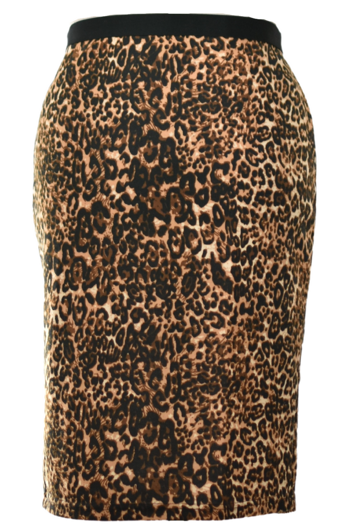 Brown and Black Leopard Print Pencil Skirt