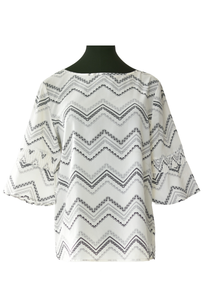Patterned Bell Sleeve Blouse